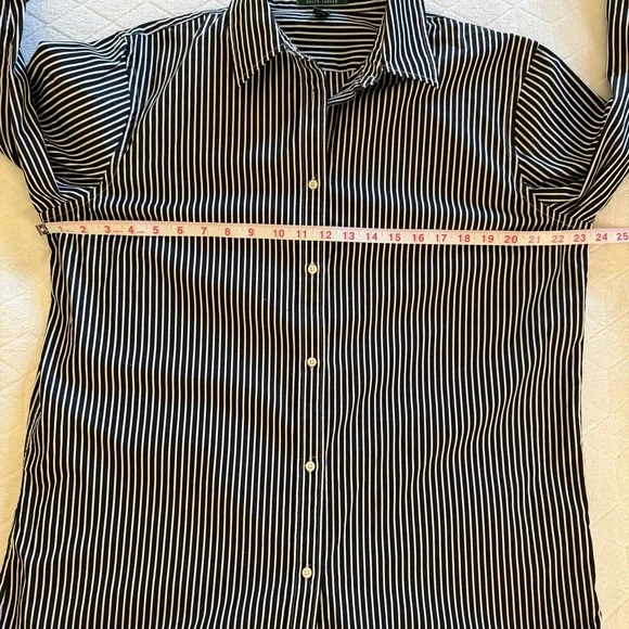 Ralph Lauren Women’s Black White Striped Long Sleeve Button Up Shirt Size XL - Picture 8 of 9